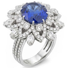 Big Oval Sapphire Natural Earth Mined Diamond Ring