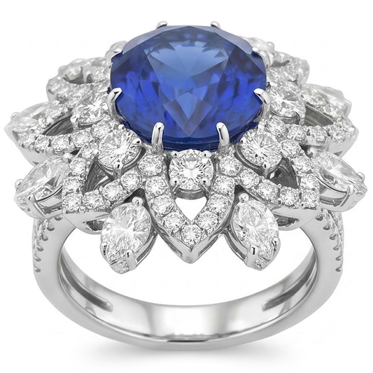 Big Oval Sapphire Natural Earth Mined Diamond Ring