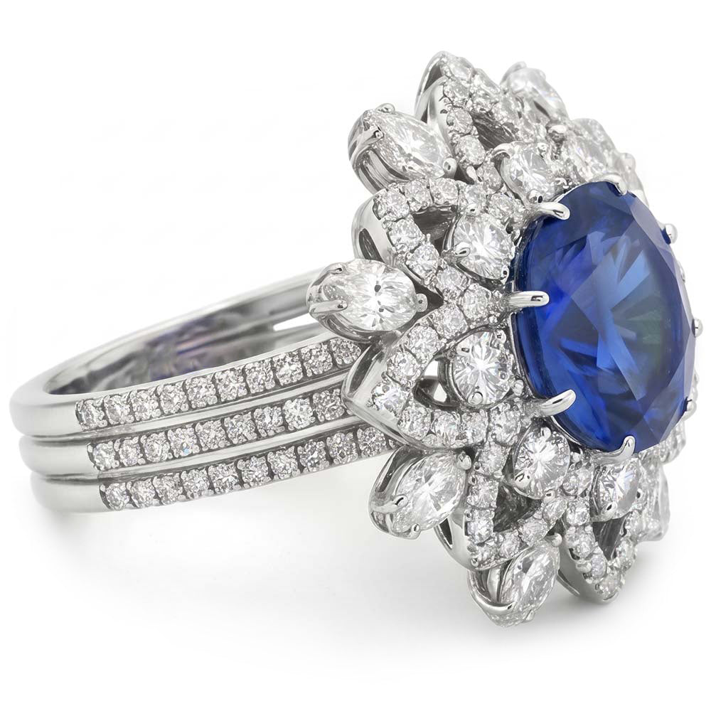 Big Oval Sapphire Natural Earth Mined Diamond Ring