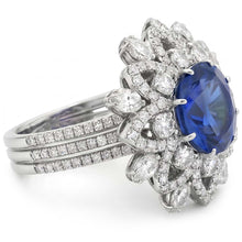Big Oval Sapphire Natural Earth Mined Diamond Ring