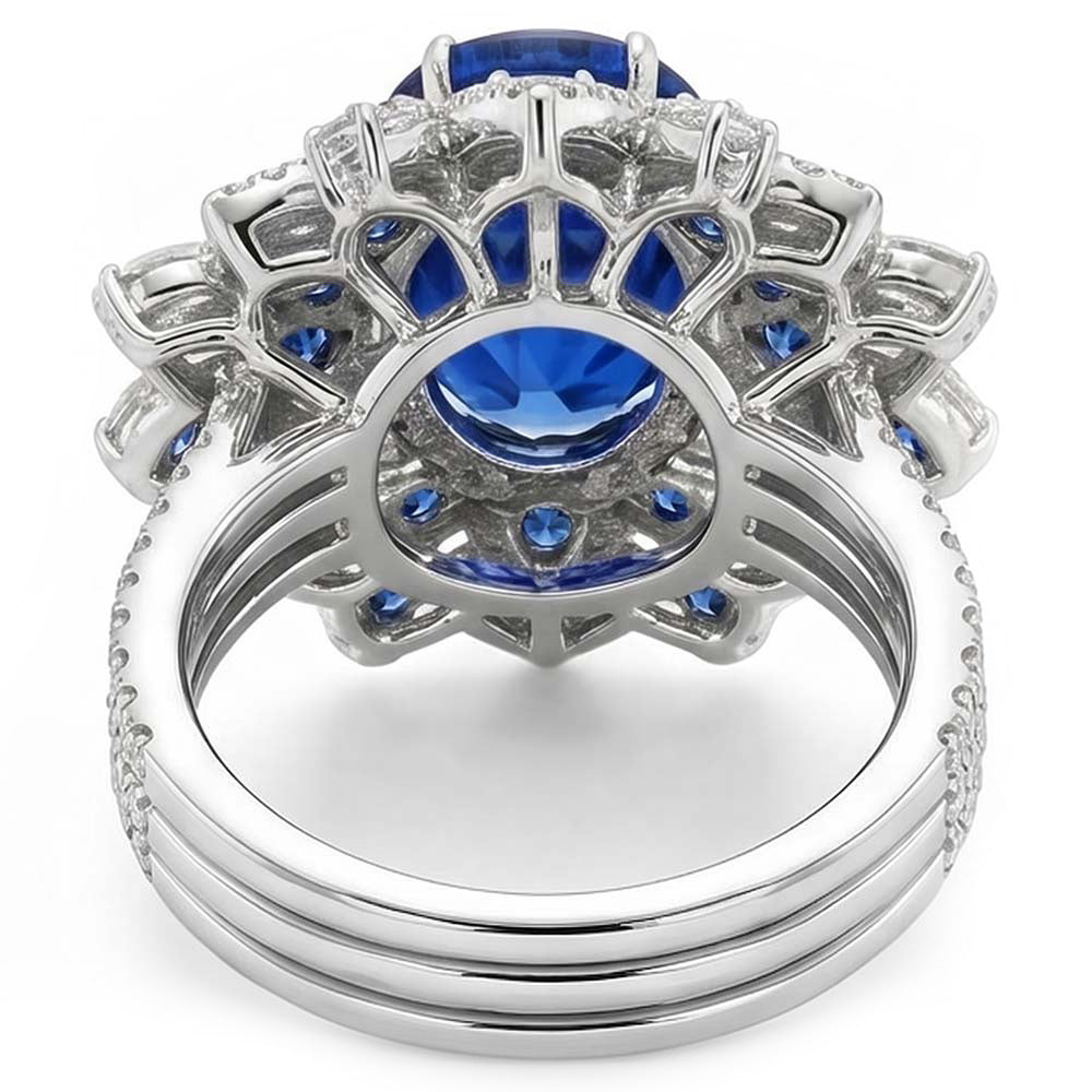 Big Oval Sapphire Natural Earth Mined Diamond Ring