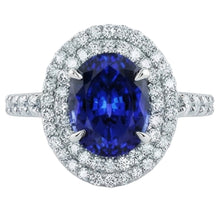 Big Oval Sri Lanka Blue Sapphire Natural Earth Mined Diamond Ring 4.55 Ct White Gold 14K