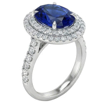 Big Oval Sri Lanka Blue Sapphire Natural Earth Mined Diamond Ring 4.55 Ct White Gold 14K
