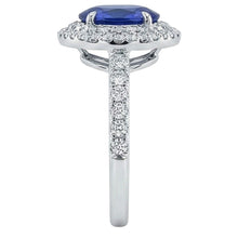 Big Oval Sri Lanka Blue Sapphire Natural Earth Mined Diamond Ring 4.55 Ct White Gold 14K