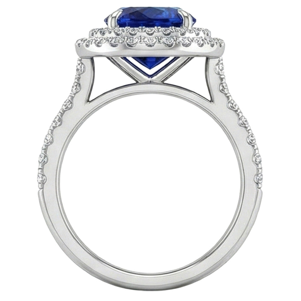 Big Oval Sri Lanka Blue Sapphire Natural Earth Mined Diamond Ring 4.55 Ct White Gold 14K