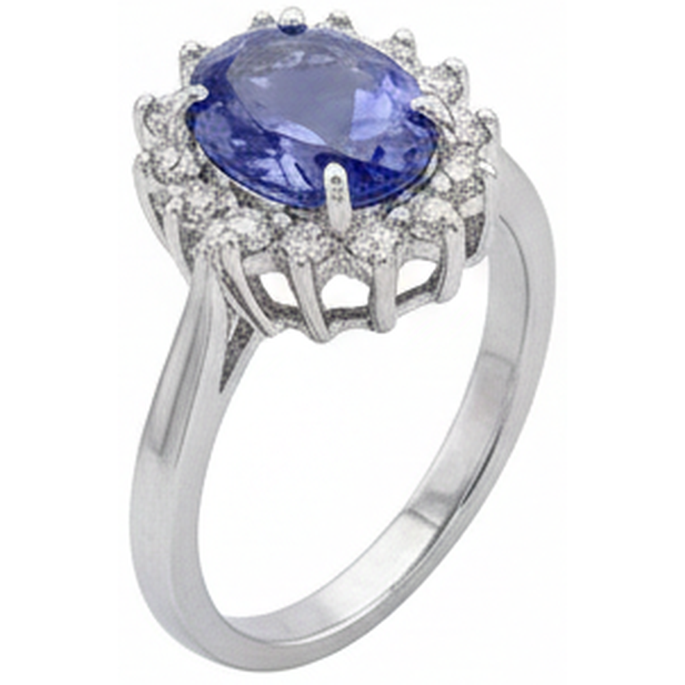 natural round tanzanite 1.95ct ring close up detail