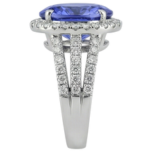 Big Oval Tanzanite With Small Round Natural Earth Mined Diamonds 6.70 Ct Ring Gold 14K