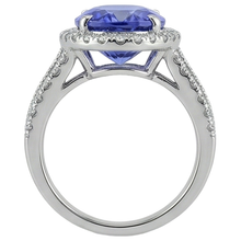 Big Oval Tanzanite With Small Round Natural Earth Mined Diamonds 6.70 Ct Ring Gold 14K