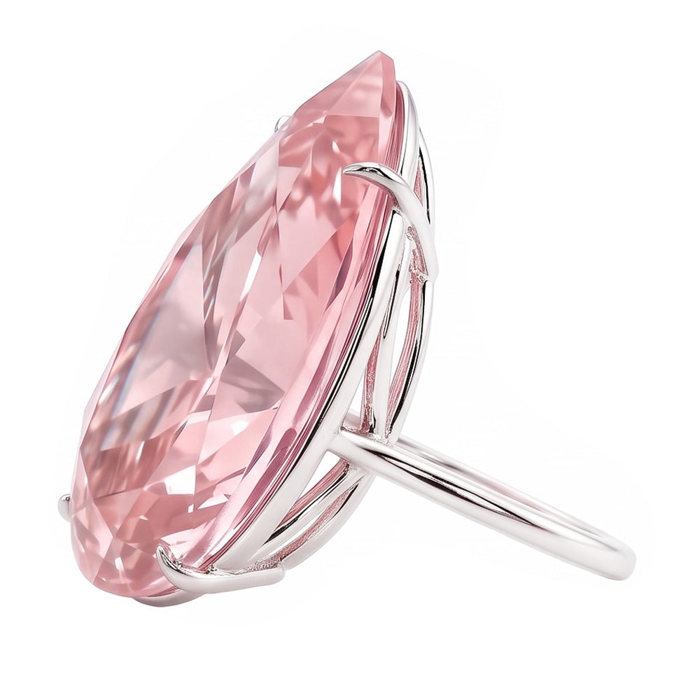 Big Pear Cut Solitaire 3 Ct Pink Sapphire Gemstone Ring Gold White 14K