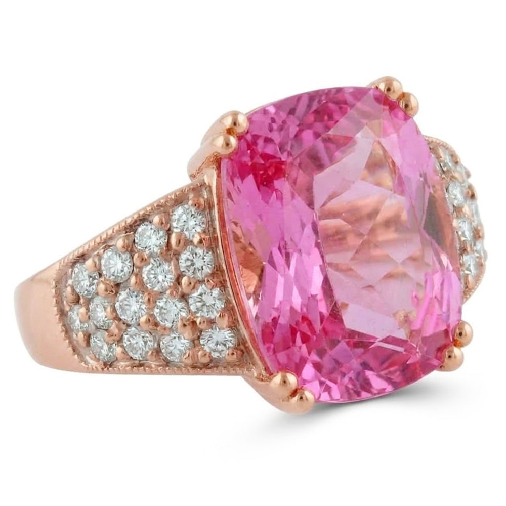Big Pink Kunzite With Small Natural Earth Mined Diamonds 18.85 Ct Ring Rose Gold 14K