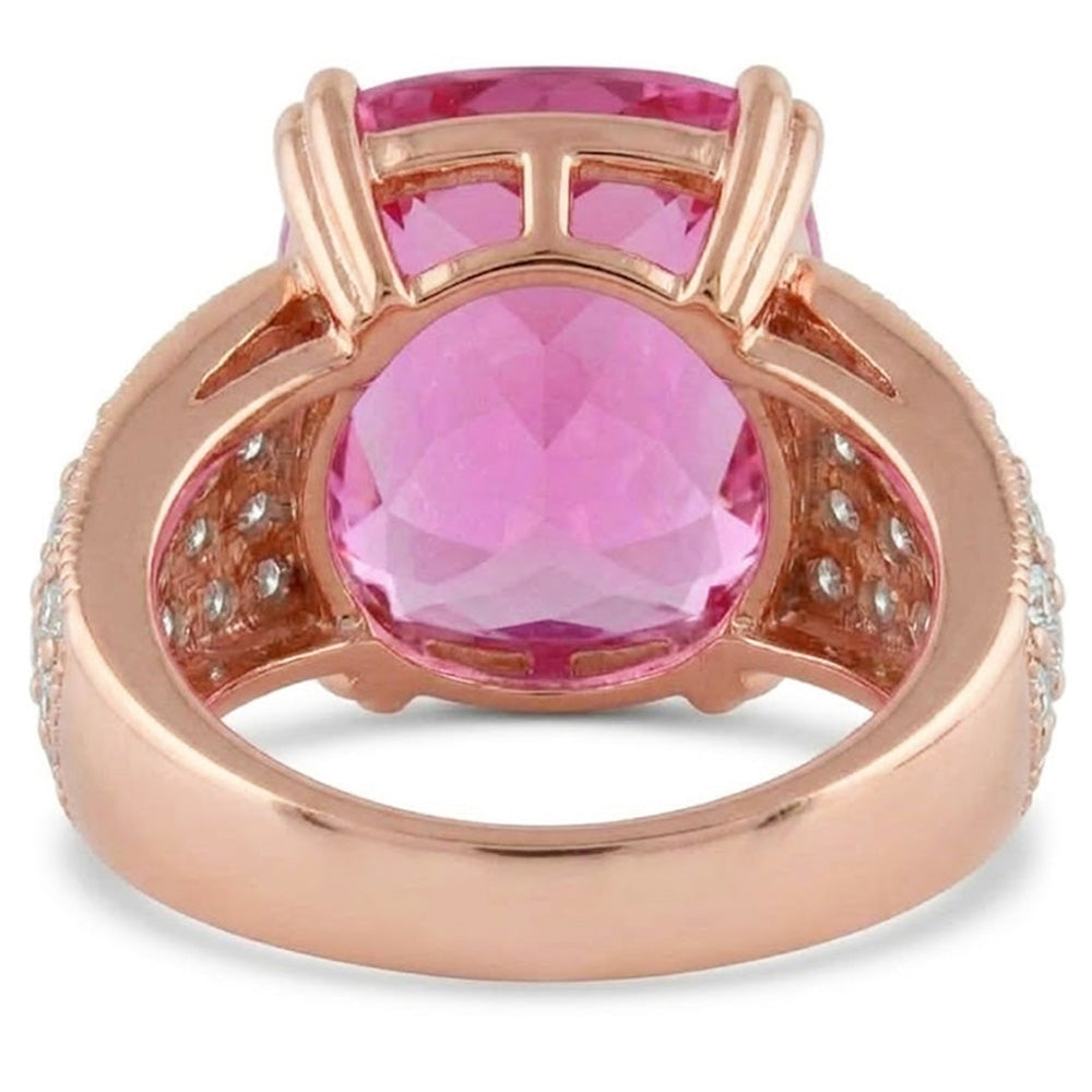 Big Pink Kunzite With Small Natural Earth Mined Diamonds 18.85 Ct Ring Rose Gold 14K