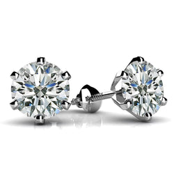 Big Prong Set 5 Ct Round Cut Real Diamond Ladies Stud Earring White Gold