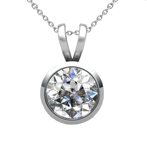 Big Real Diamond Solitaire Necklace Pendant 3 Carats Bezel Set