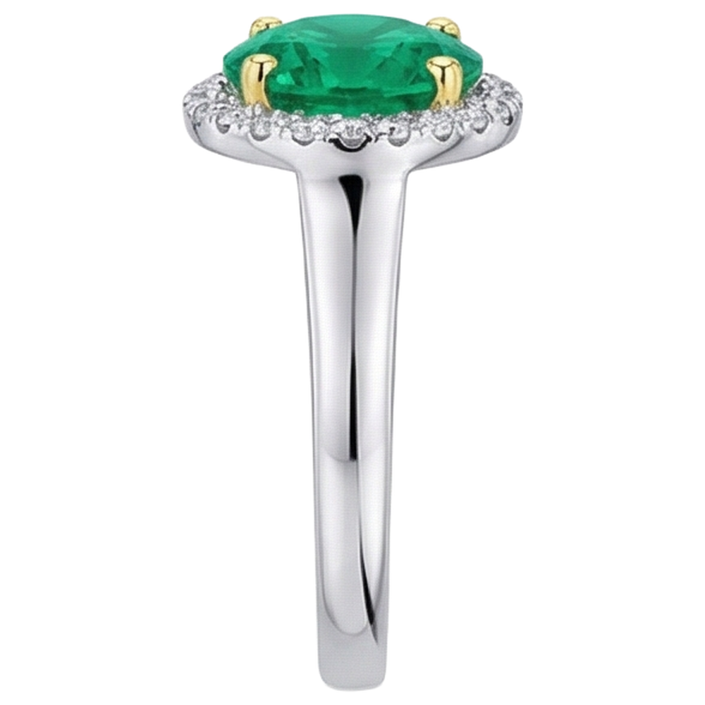 Colombian Emerald Precious Stone Ring 4-ct 14K Two Tone Gold – profile view