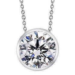 Big Round Genuine Diamond Necklace Pendant Solid White Gold Jewelry 3 Ct