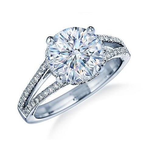 Big Round Genuine Hidden Halo Diamond Engagement Ring White Gold 14K