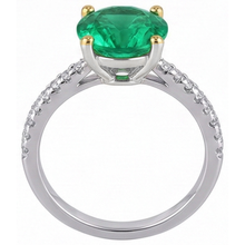 Round Cut Fine Emerald ring in Two-Tone 14K Gold – profile view