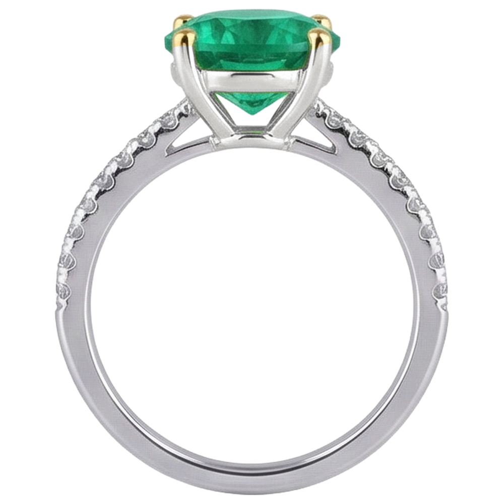 Round Cut Fine Emerald ring in Two-Tone 14K Gold – back view