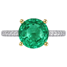 Genuine Fine Emerald Gemstone Ring 4 ct Two-Tone 14K Gold – front view