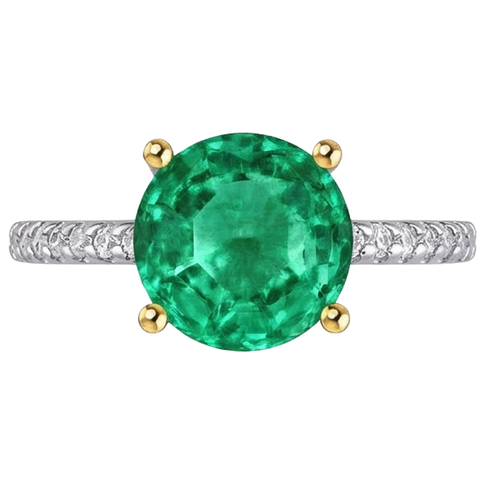Genuine Fine Emerald Gemstone Ring 4 ct Two-Tone 14K Gold – front view