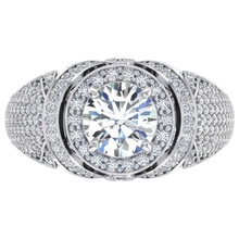 Big Round Natural Earth Mined Diamond Men's Ring With Accents 5.50 Carats White Gold 14K