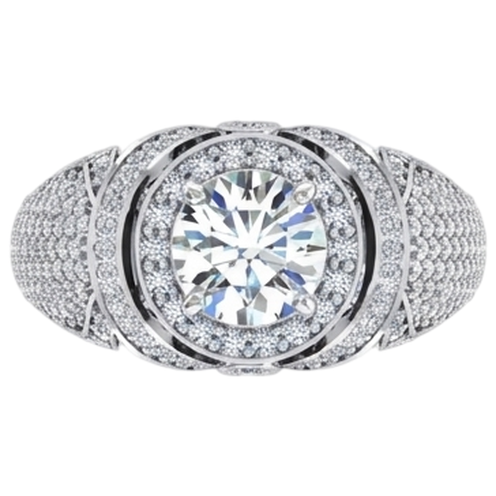 Big Round Natural Earth Mined Diamond Men's Ring With Accents 5.50 Carats White Gold 14K