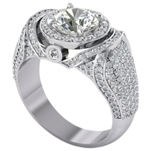 Big Round Natural Earth Mined Diamond Men's Ring With Accents 5.50 Carats White Gold 14K