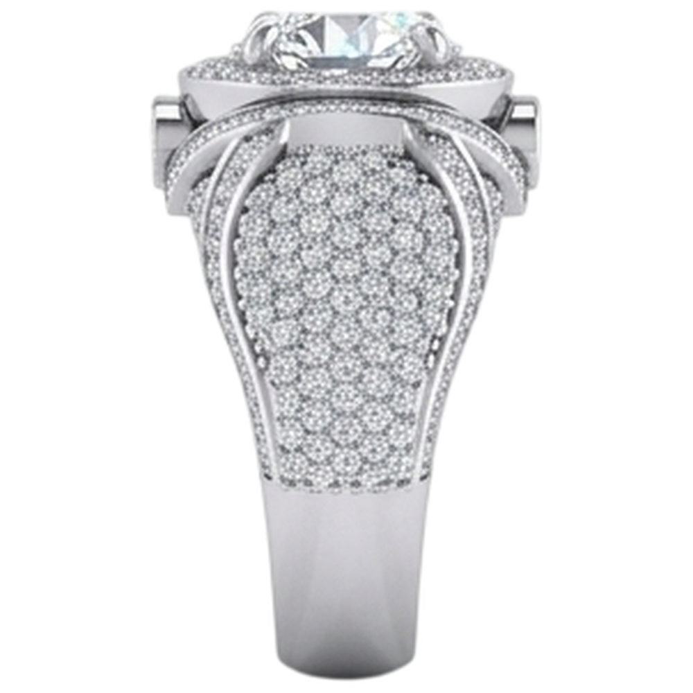Big Round Natural Earth Mined Diamond Men's Ring With Accents 5.50 Carats White Gold 14K