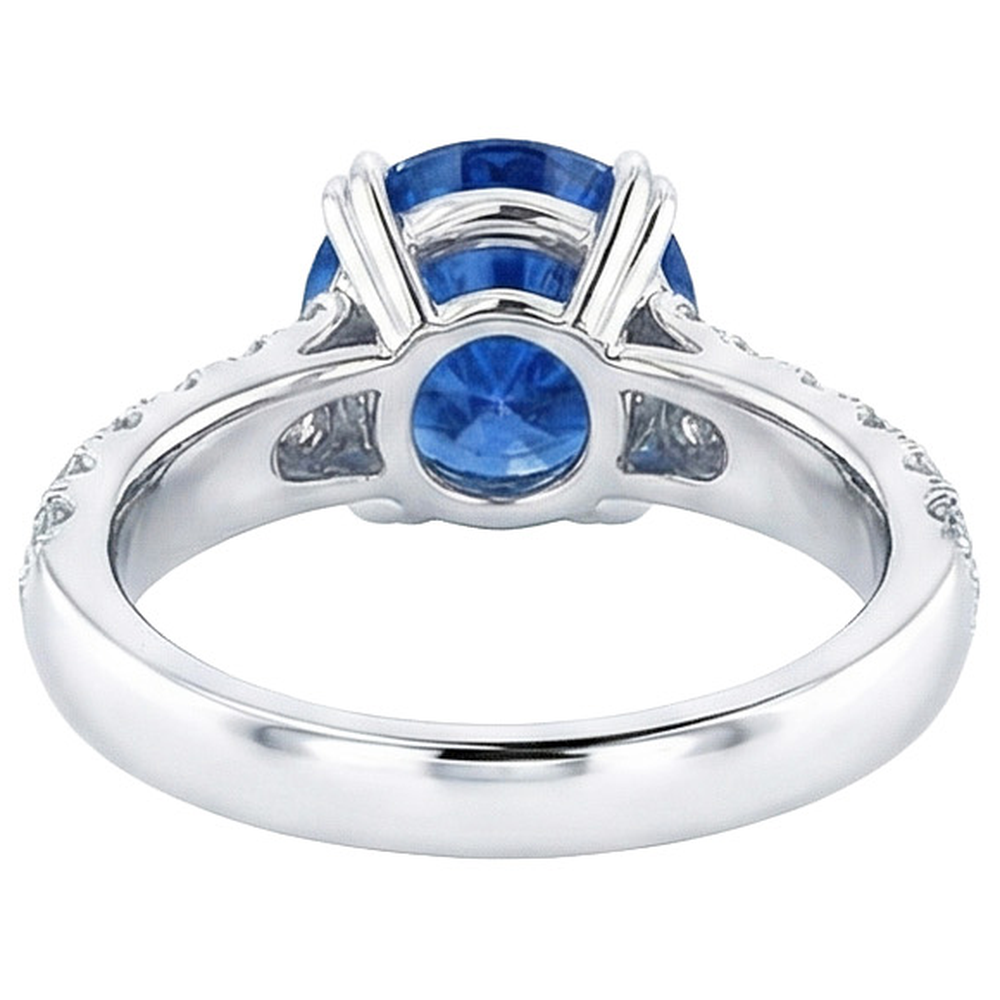 Big Round Natural Earth Mined Diamond Ring Genuine Blue Sapphire 6 Carats Prong Set Gold