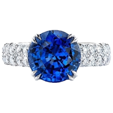 Big Round Natural Earth Mined Diamond Ring Genuine Blue Sapphire 6 Carats Prong Set Gold