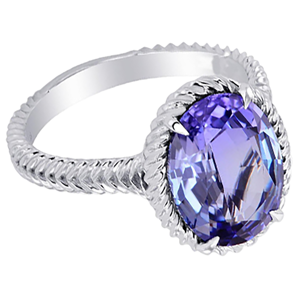 Big Solitaire Oval Tanzanite Ring 2.5 Carat Prong Set White Gold 14K