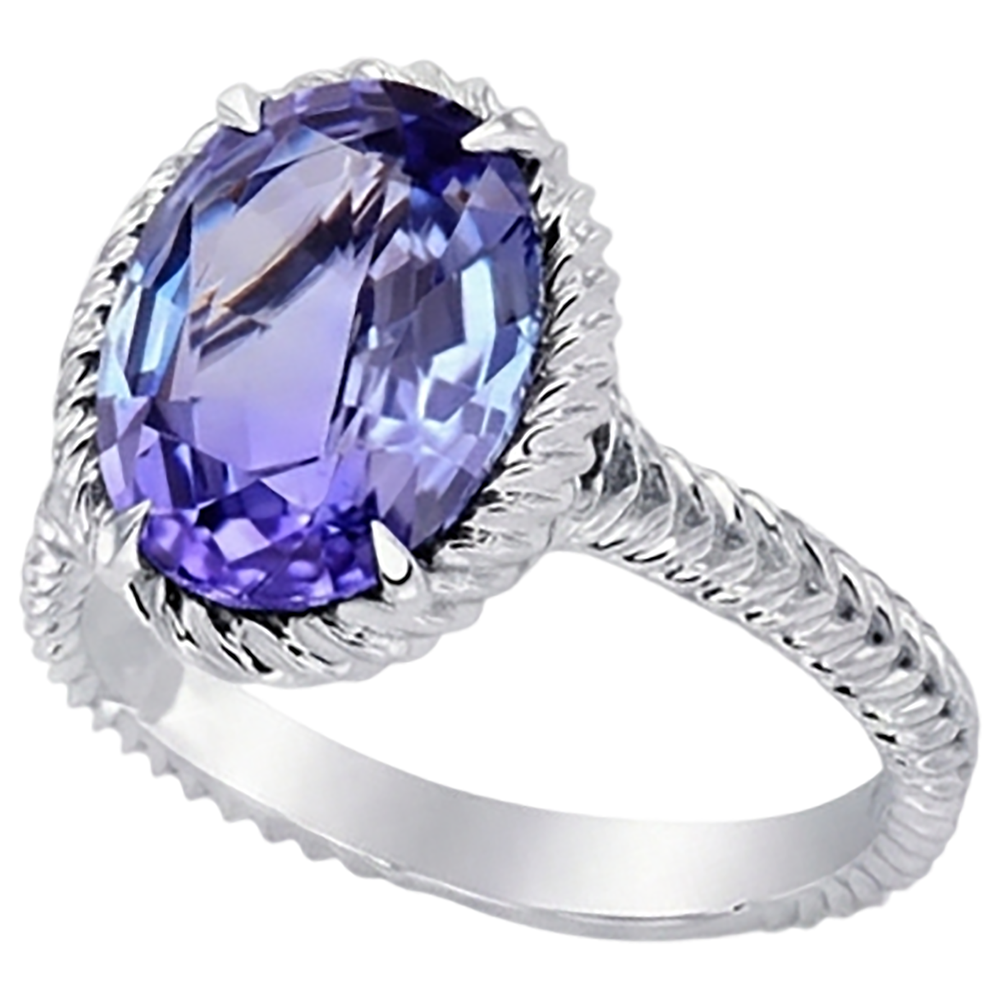 Big Solitaire Oval Tanzanite Ring 2.5 Carat Prong Set White Gold 14K