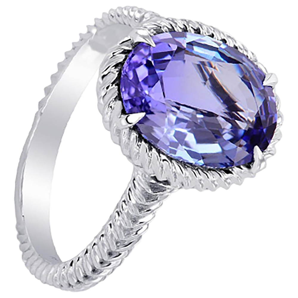 Big Solitaire Oval Tanzanite Ring 2.5 Carat Prong Set White Gold 14K
