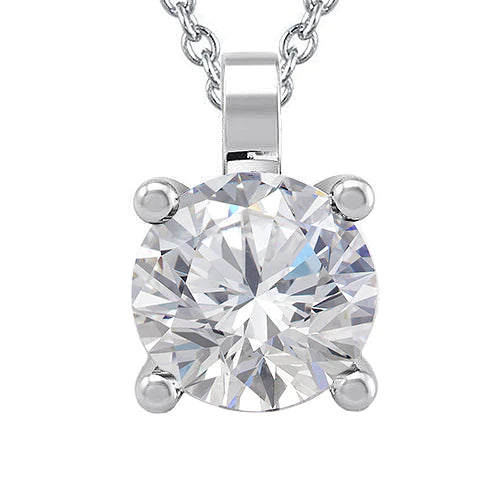 Big Solitaire Real Round Diamond Pendant 3 Carats Prong Set White Gold 14K