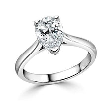 Big Sparkling Real Pear Cut 2.85 Ct Diamond Solitaire Ring White Gold