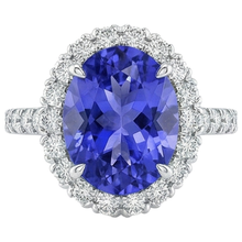 Big Tanzanite And Natural Earth Mined Diamonds 18 Carats Wedding Ring White Gold 14K