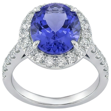 Big Tanzanite And Natural Earth Mined Diamonds 18 Carats Wedding Ring White Gold 14K