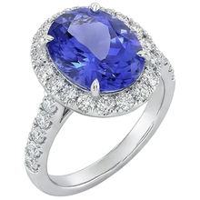 Big Tanzanite And Natural Earth Mined Diamonds 18 Carats Wedding Ring White Gold 14K