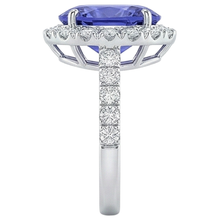 Big Tanzanite And Natural Earth Mined Diamonds 18 Carats Wedding Ring White Gold 14K