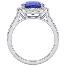 Big Tanzanite And Natural Earth Mined Diamonds 18 Carats Wedding Ring White Gold 14K