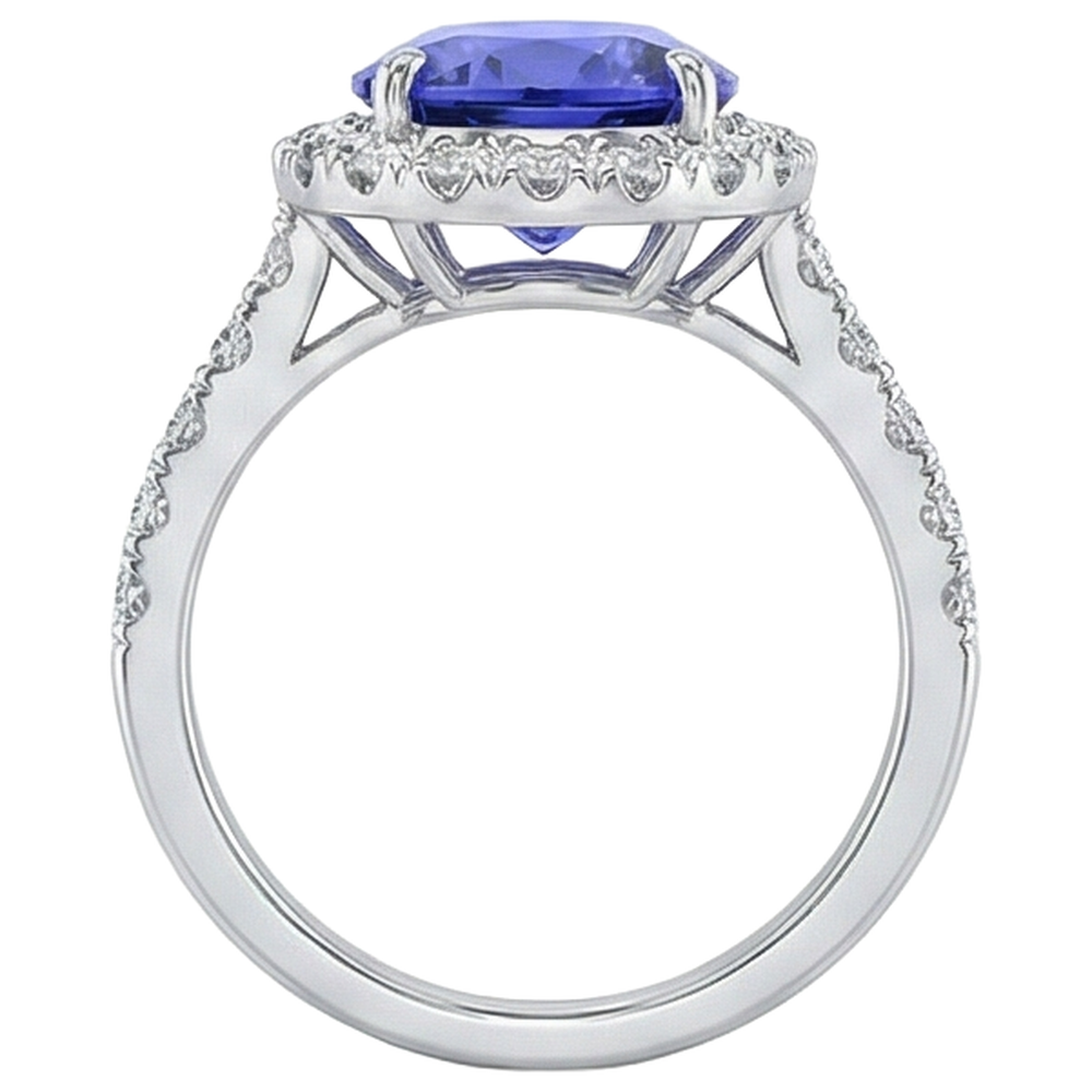 Big Tanzanite And Natural Earth Mined Diamonds 18 Carats Wedding Ring White Gold 14K