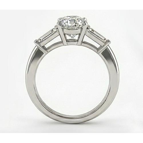Genuine Diamond Three Stone Ring 3 ct 14K White Gold – side view