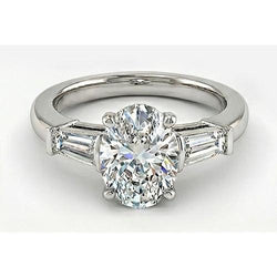 Oval Diamond Three Stone Ring in 14K White Gold – 3 ct