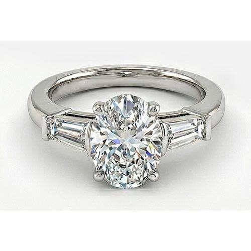 Genuine Diamond Three Stone Ring 3 ct 14K White Gold – main view