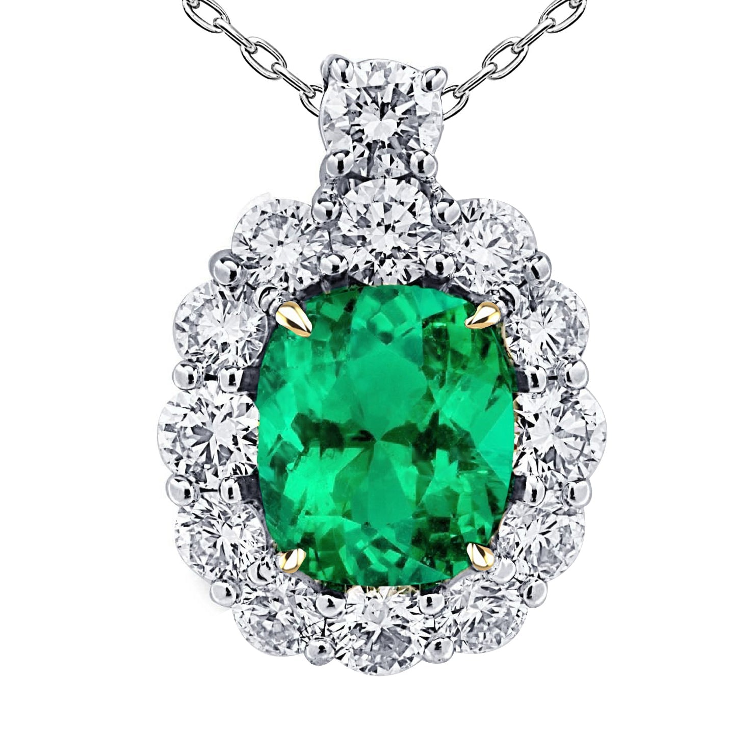 Genuine Colombian Emerald Gemstone Pendant 6 ct 14K Two Tone Gold – main view