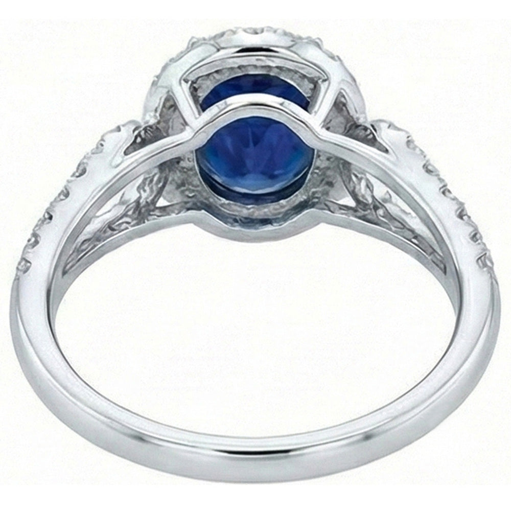 Big Ceylon Sapphire With Natural Earth Mined Diamonds Wedding Ring 5 Carat White Gold 14K