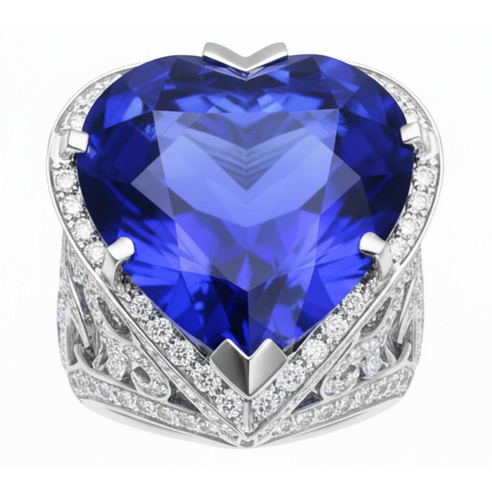 IGI CERTIFIED Big Heart Cut Blue Sapphire Ring