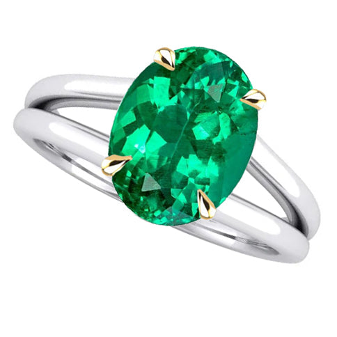 Oval Fine Emerald ring in 14K Two Tone Gold – main view