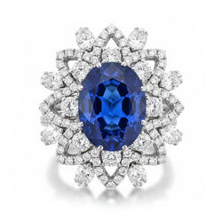 Big Oval Sapphire Natural Earth Mined Diamond Ring