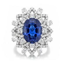 Big Oval Sapphire Natural Earth Mined Diamond Ring